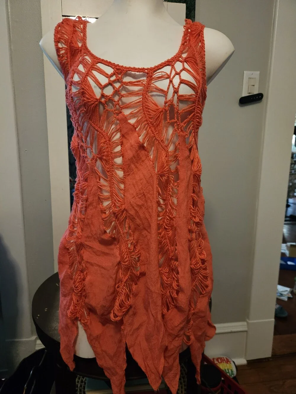 Small * SWIM COVER UP *Crochet Lightweight Pink/Orange - Picture 1 of 6